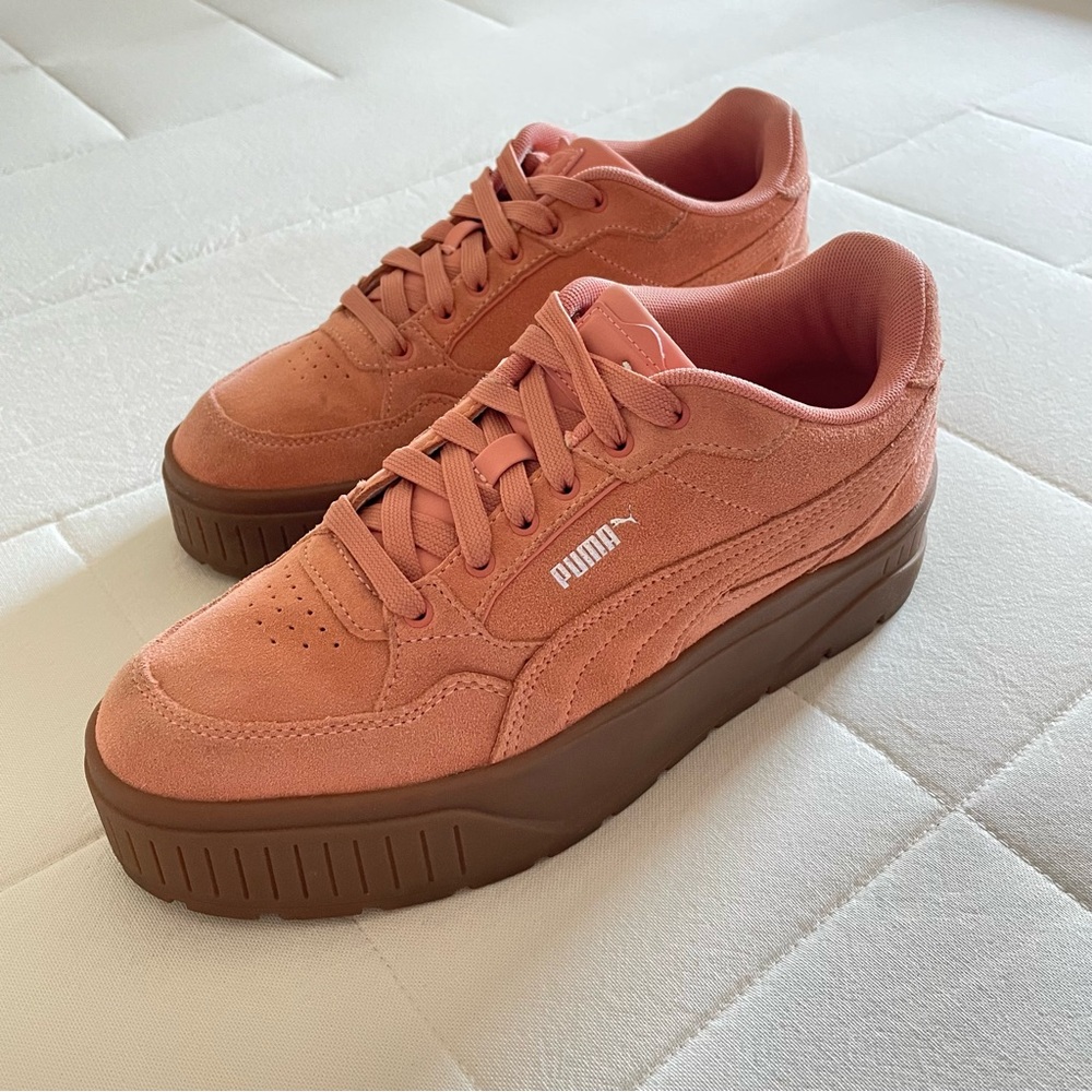 Puma Womens Coral Peach Suede Platform Karmen II Idol Sneakers, Size 10 - Picture 12 of 16